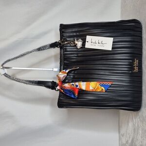 Nicole Miller Black Pleated Tote Bag